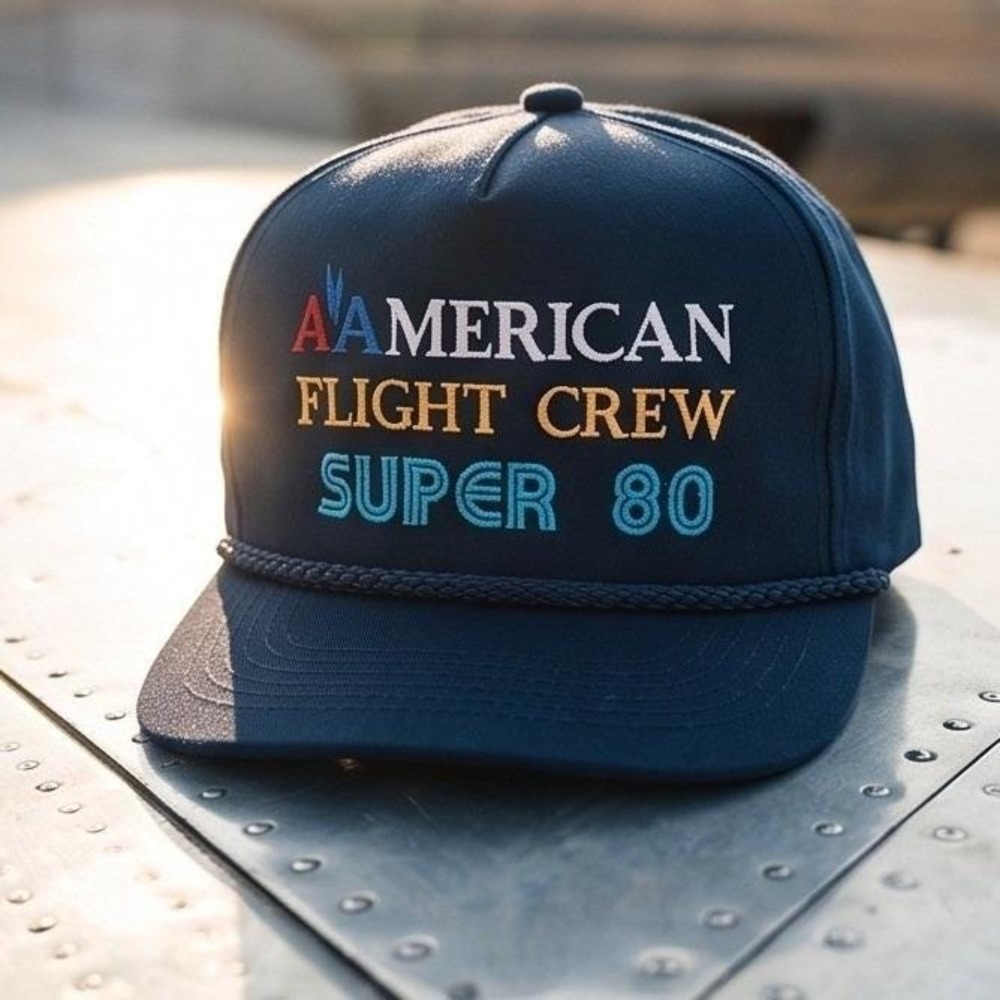 Young An Vintage American Flight Crew Hat‎ Cap Super 80 AA Blue Baseball Cap